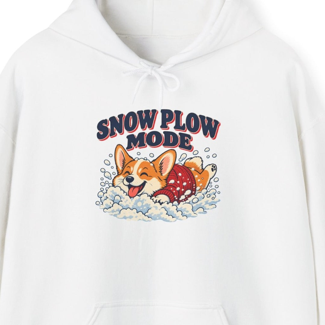 Snow Plow Mode Corgi in the Snow Hoodie, Corgi Winter Hoodie lifestyle