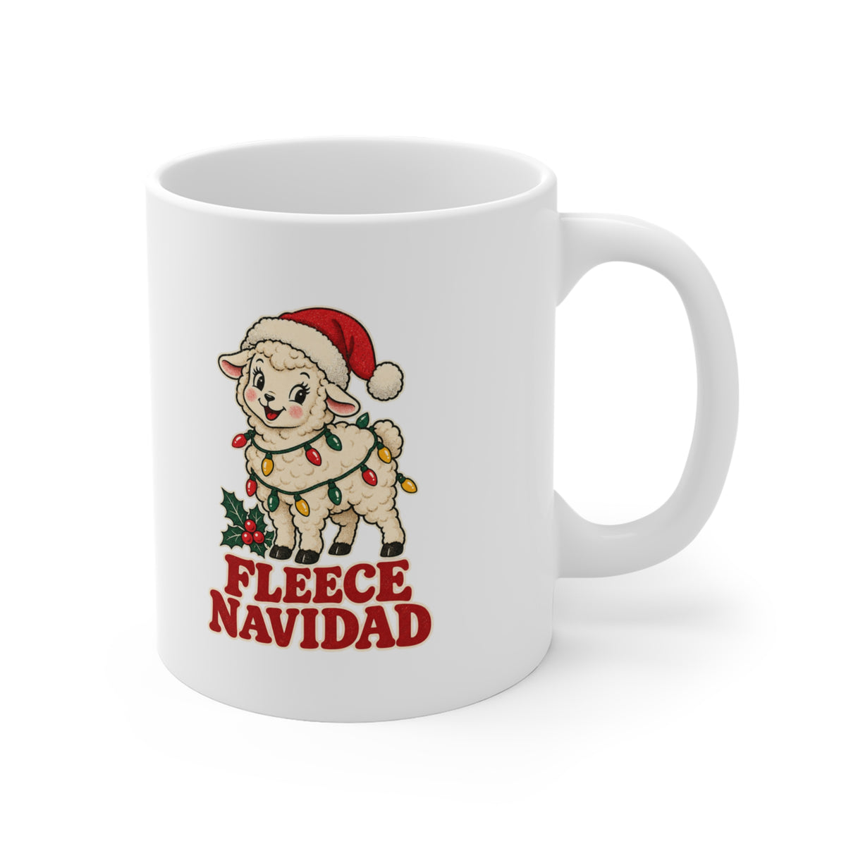 Fleece Navidad Christmas Sheep Mug, Sheep Christmas Coffee Mug 11oz lifestyle