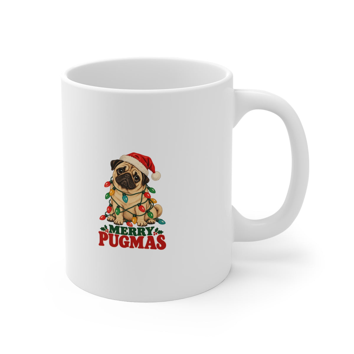 Merry Pugmas Pug in Christmas Lights Mug, Pug Christmas Coffee Mug 11oz lifestyle